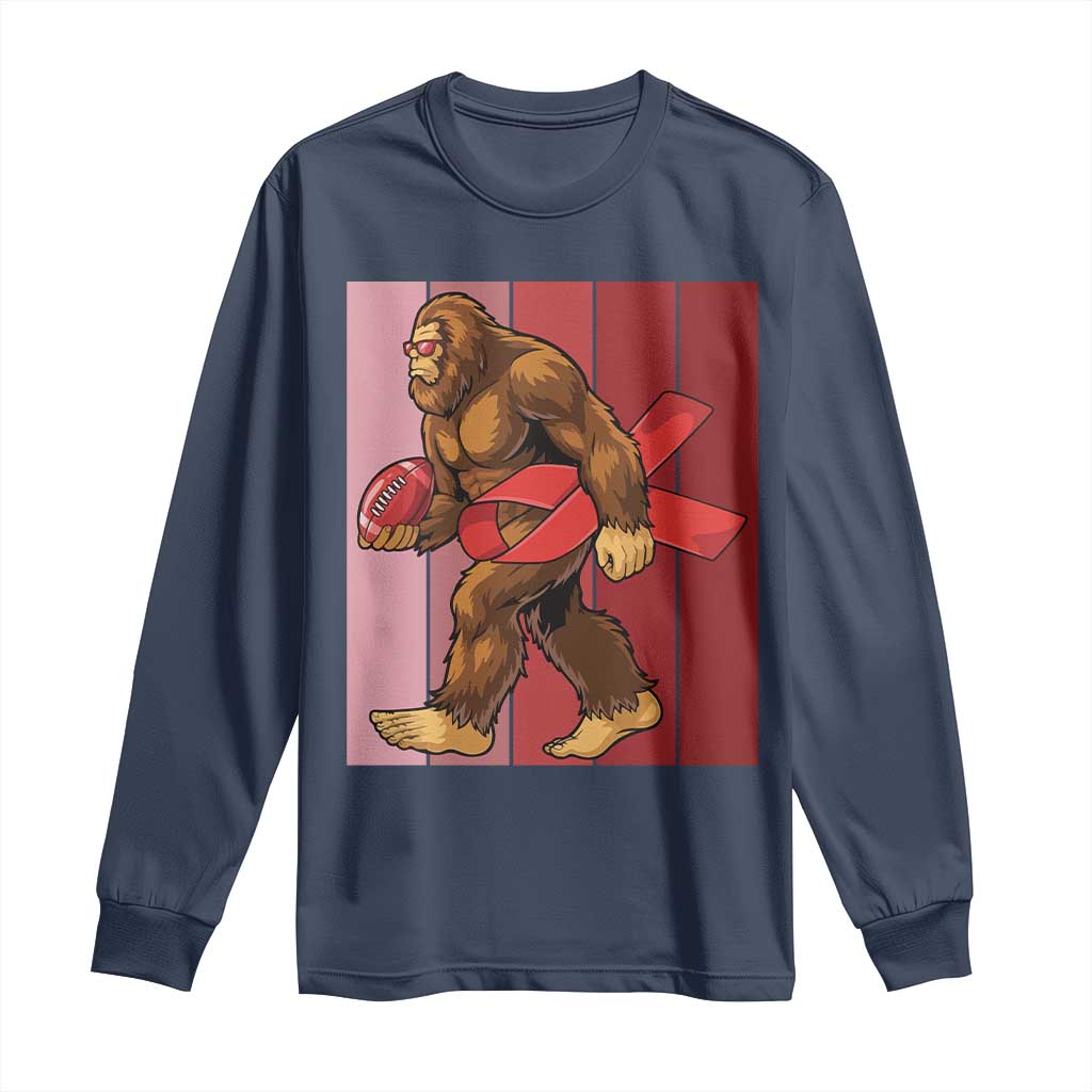 Funny Bigfoot Football HIV Support Long Sleeve Shirt Red Ribbon Retro Vintage Style Gift