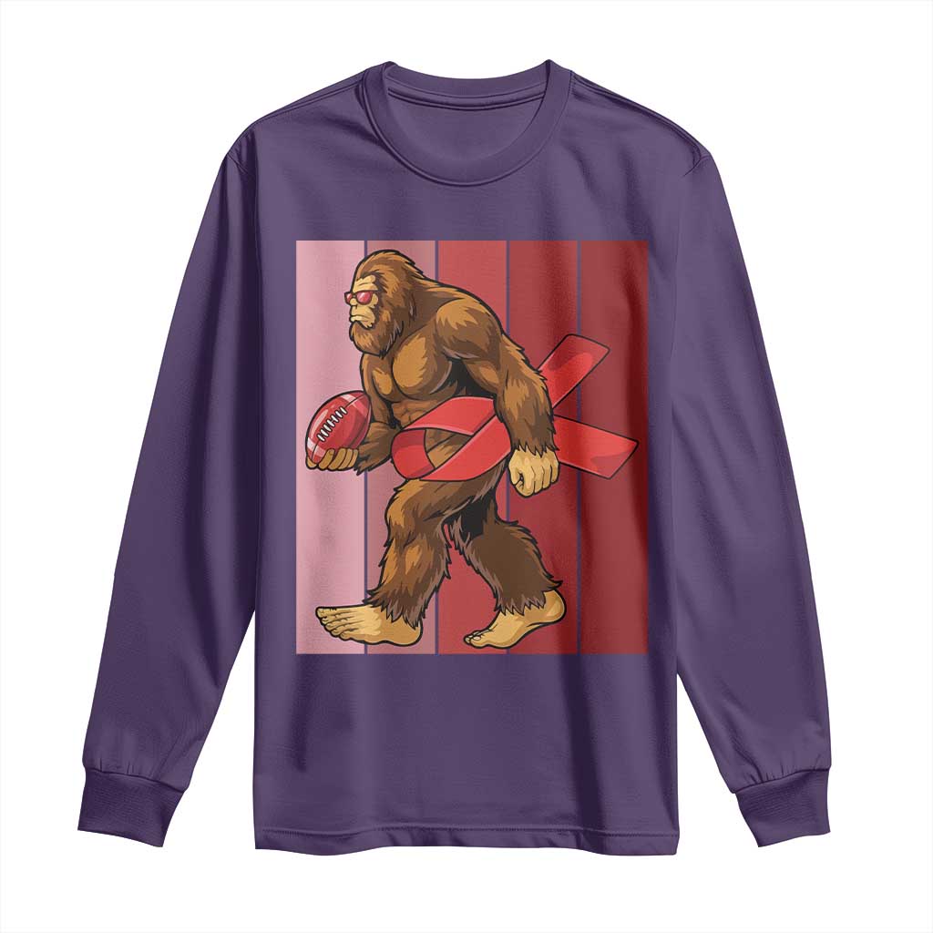 Funny Bigfoot Football HIV Support Long Sleeve Shirt Red Ribbon Retro Vintage Style Gift