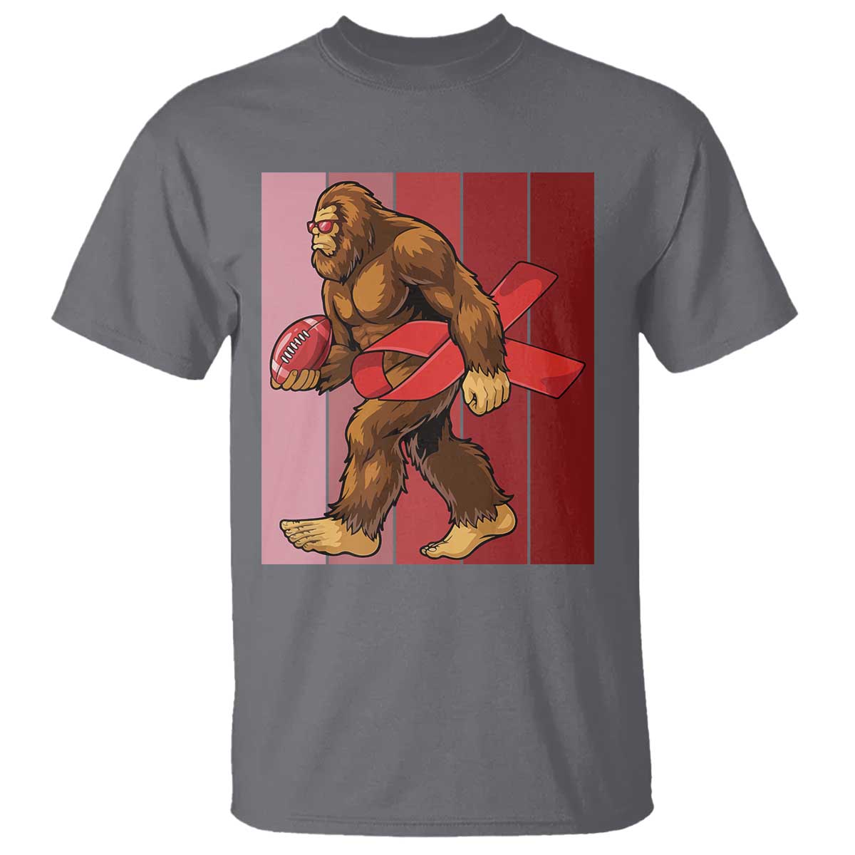 Funny Bigfoot Football HIV Support T Shirt Red Ribbon Retro Vintage Style Gift
