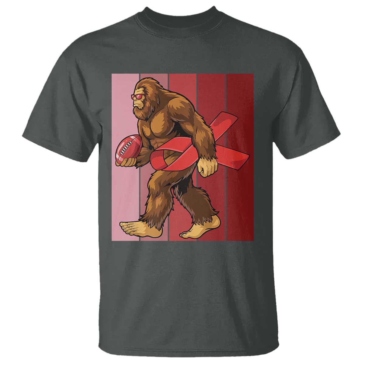Funny Bigfoot Football HIV Support T Shirt Red Ribbon Retro Vintage Style Gift