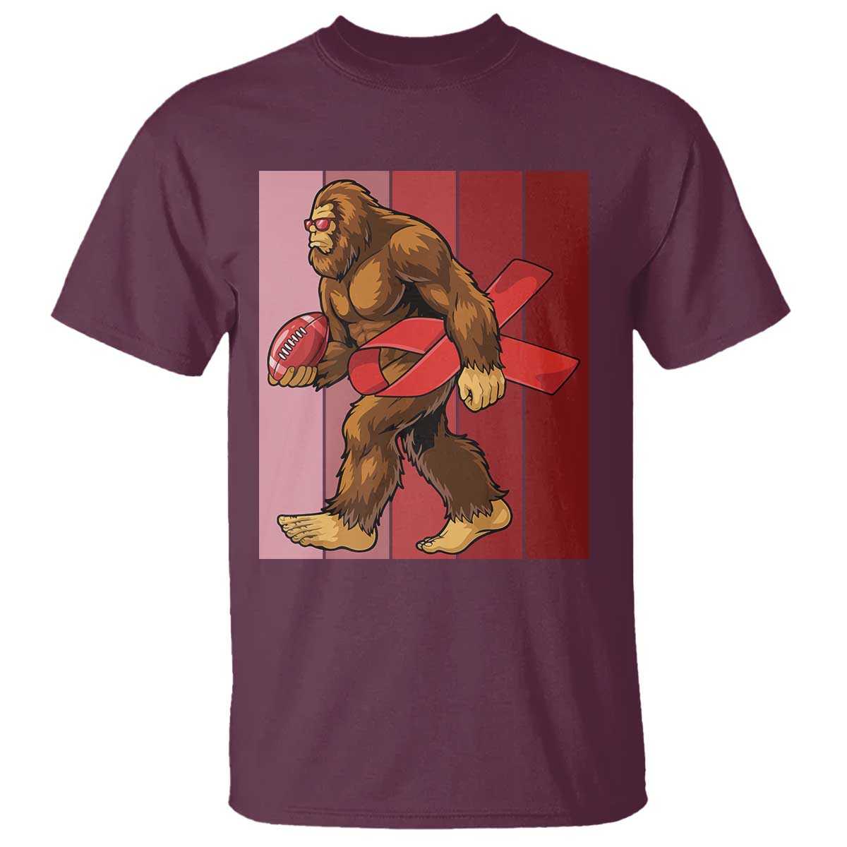 Funny Bigfoot Football HIV Support T Shirt Red Ribbon Retro Vintage Style Gift