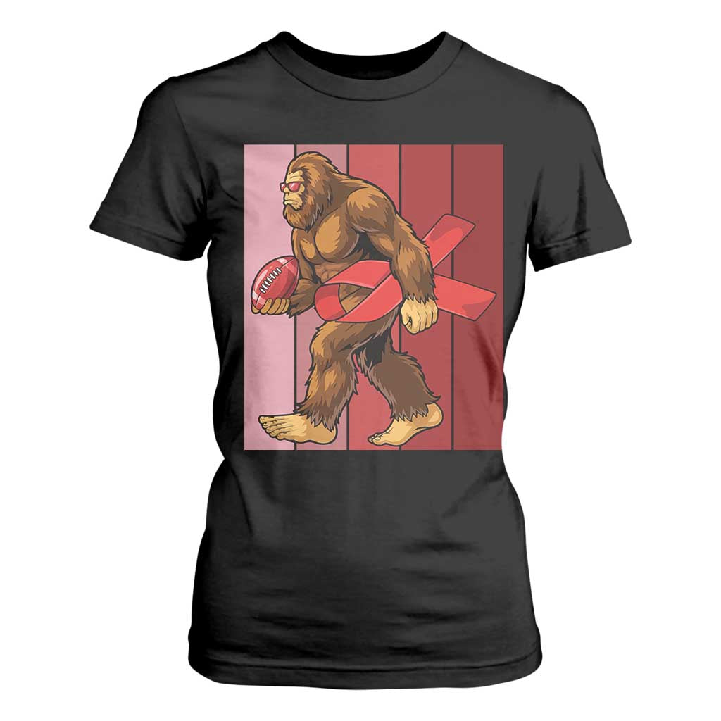 Funny Bigfoot Football HIV Support T Shirt For Women Red Ribbon Retro Vintage Style Gift
