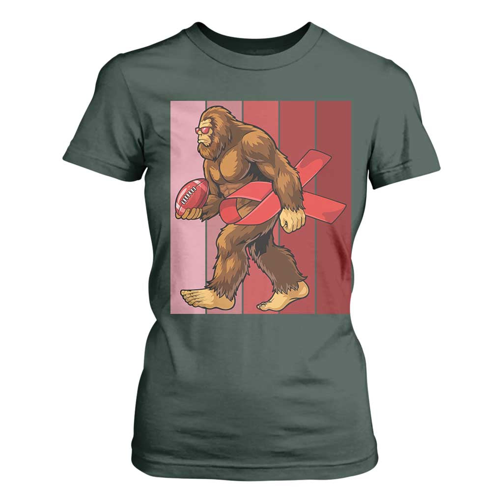 Funny Bigfoot Football HIV Support T Shirt For Women Red Ribbon Retro Vintage Style Gift