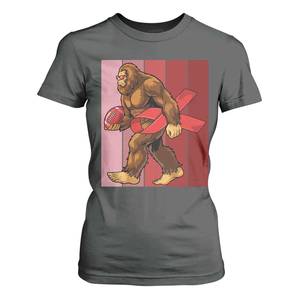 Funny Bigfoot Football HIV Support T Shirt For Women Red Ribbon Retro Vintage Style Gift