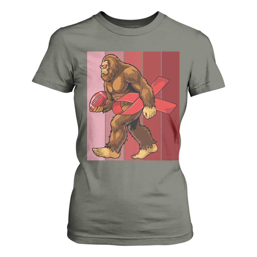 Funny Bigfoot Football HIV Support T Shirt For Women Red Ribbon Retro Vintage Style Gift