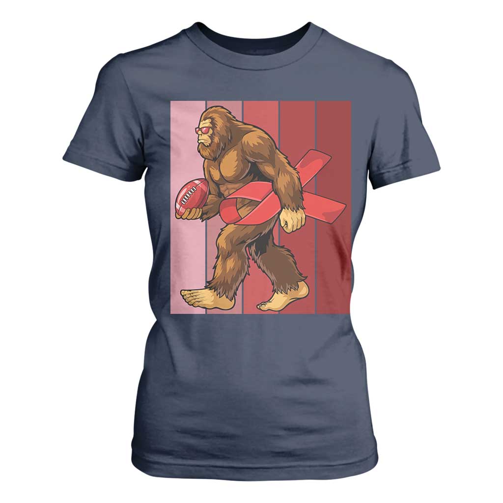 Funny Bigfoot Football HIV Support T Shirt For Women Red Ribbon Retro Vintage Style Gift