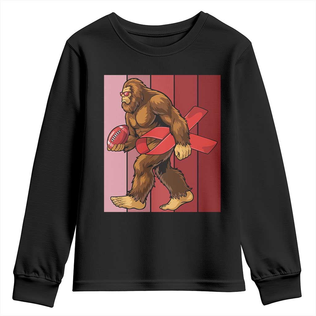 Funny Bigfoot Football HIV Support Youth Sweatshirt Red Ribbon Retro Vintage Style Gift