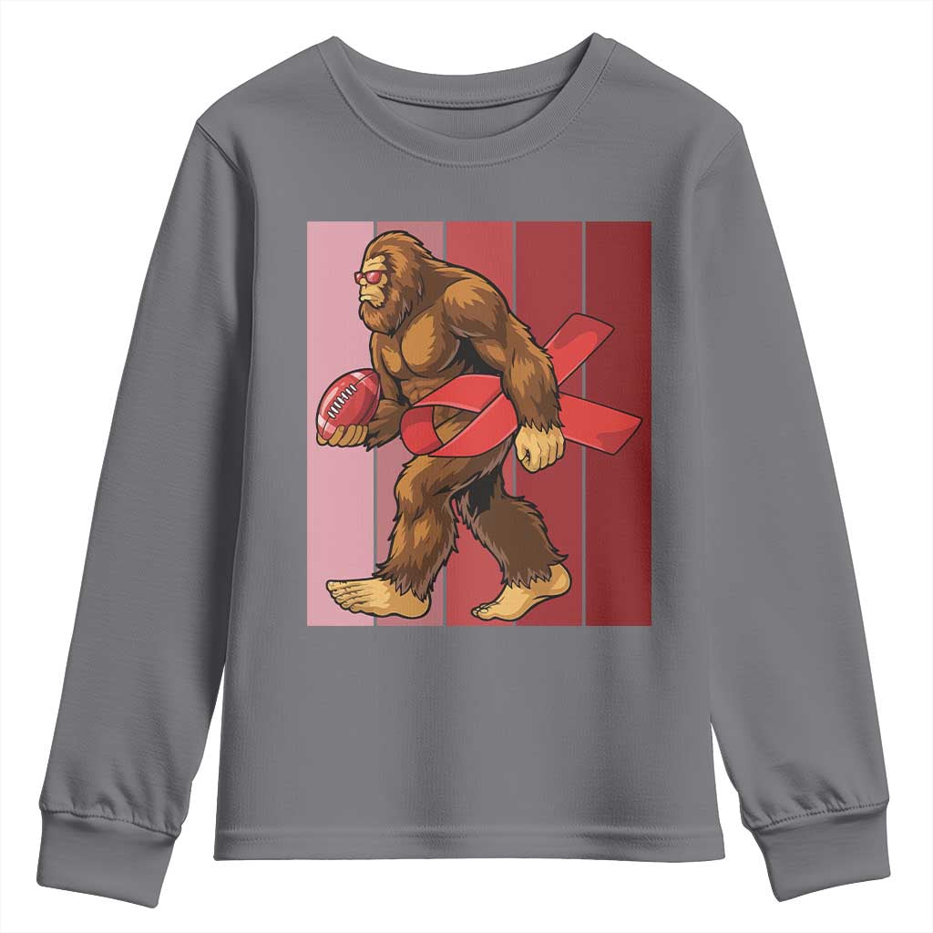 Funny Bigfoot Football HIV Support Youth Sweatshirt Red Ribbon Retro Vintage Style Gift