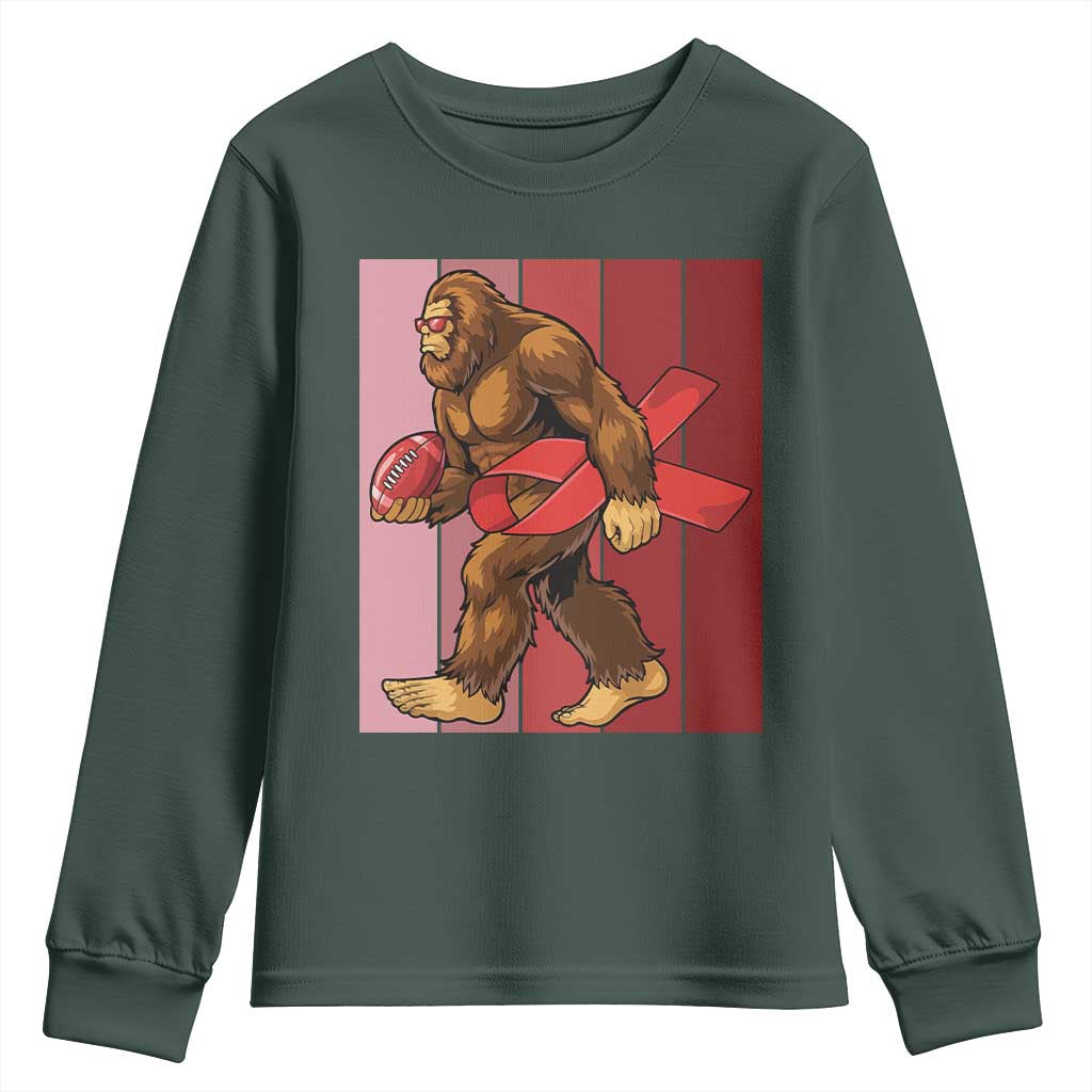 Funny Bigfoot Football HIV Support Youth Sweatshirt Red Ribbon Retro Vintage Style Gift