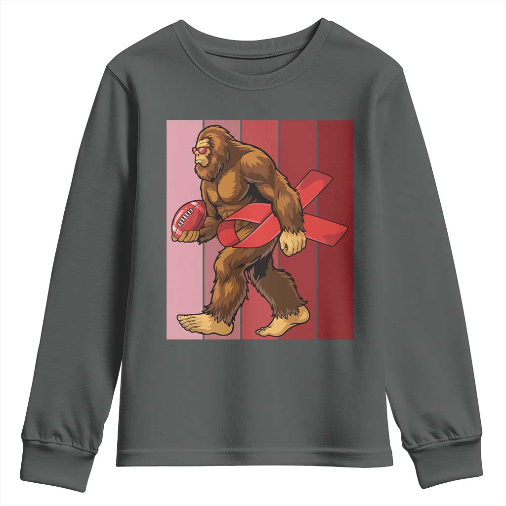Funny Bigfoot Football HIV Support Youth Sweatshirt Red Ribbon Retro Vintage Style Gift
