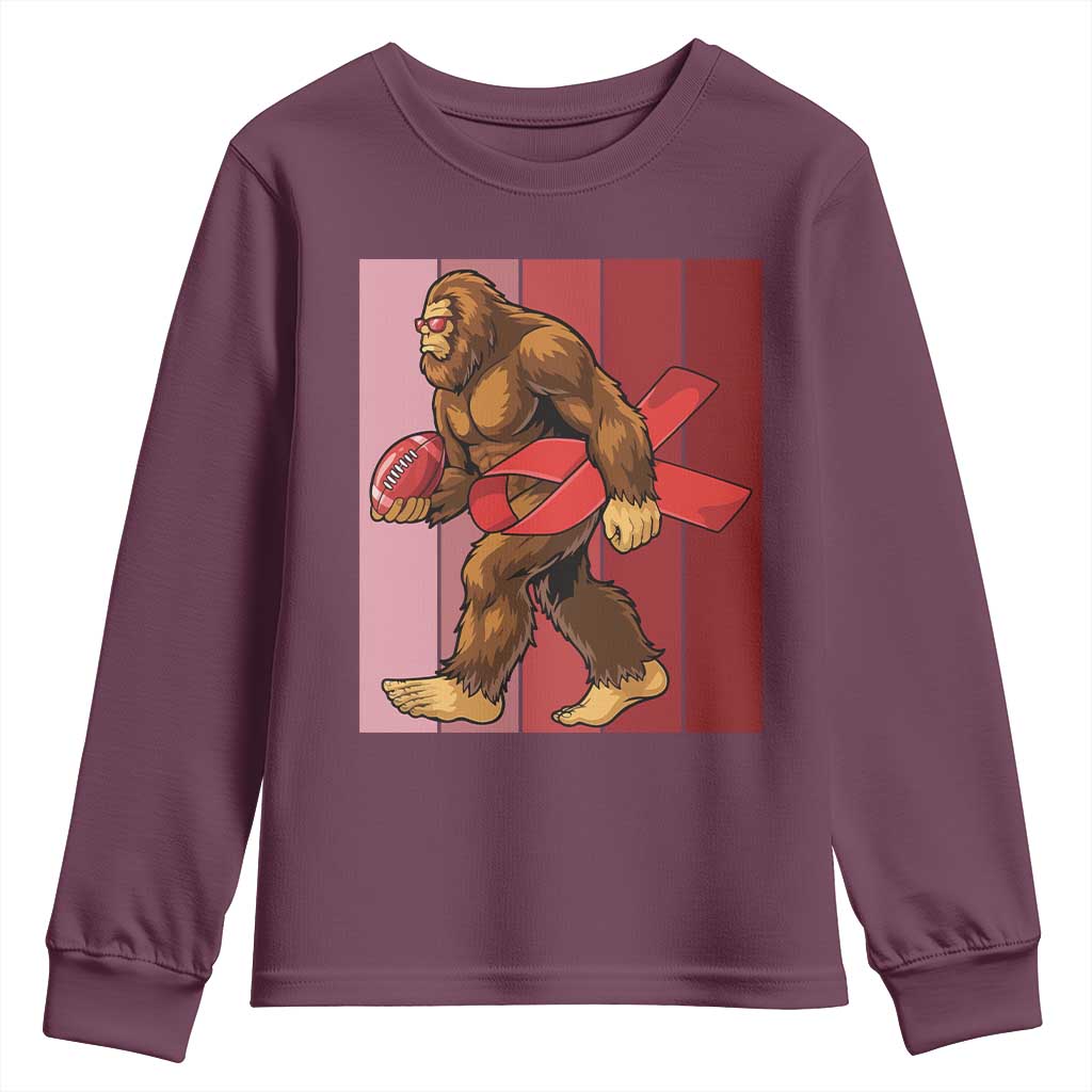 Funny Bigfoot Football HIV Support Youth Sweatshirt Red Ribbon Retro Vintage Style Gift