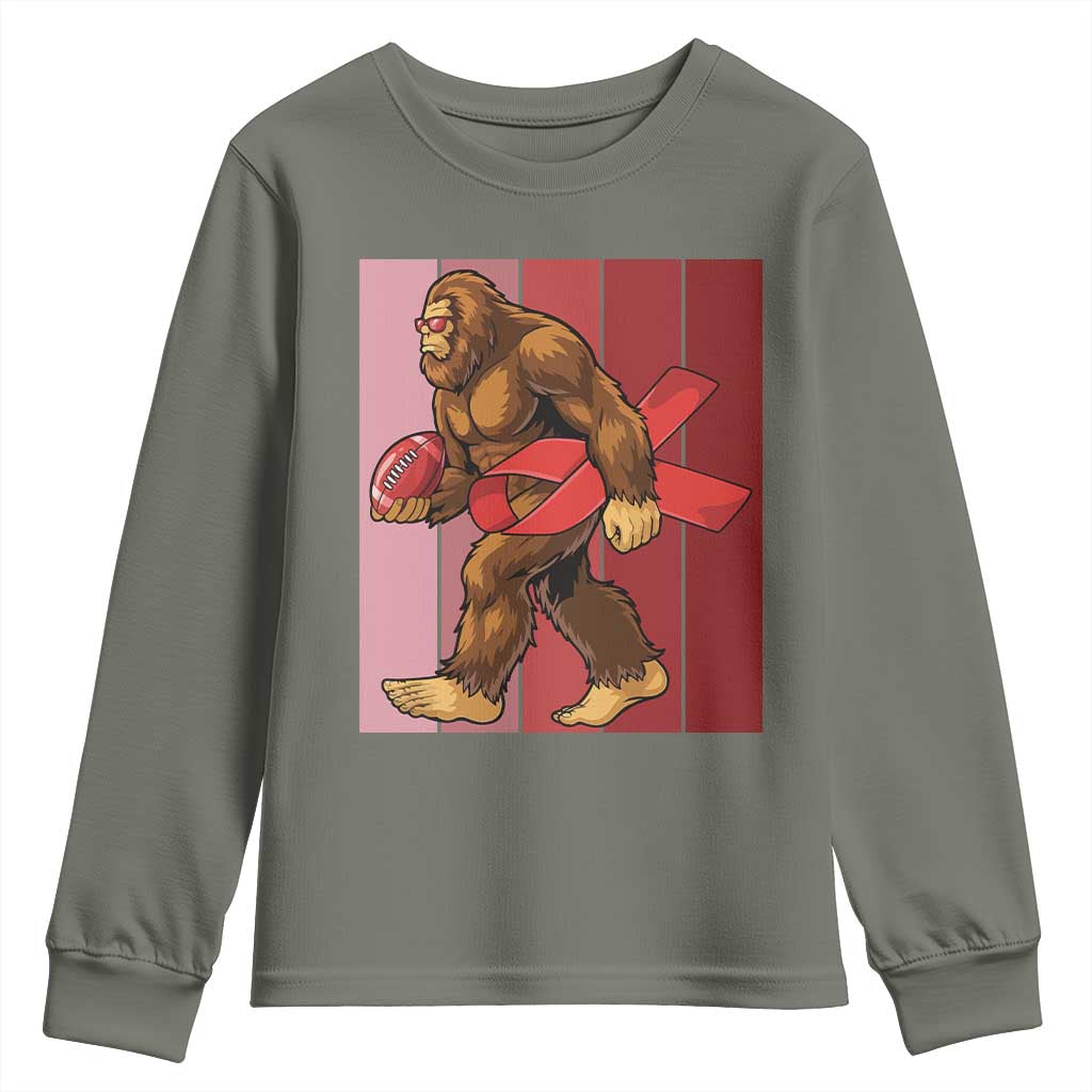 Funny Bigfoot Football HIV Support Youth Sweatshirt Red Ribbon Retro Vintage Style Gift