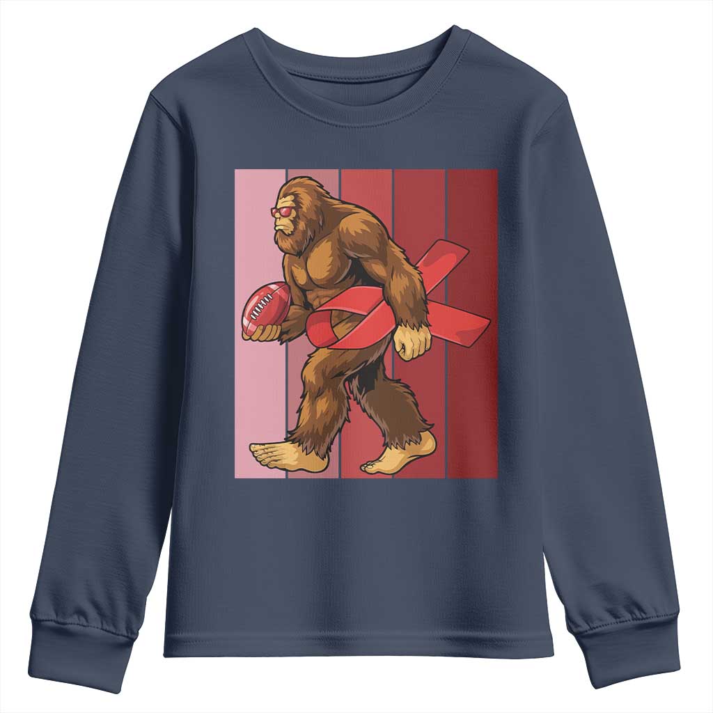 Funny Bigfoot Football HIV Support Youth Sweatshirt Red Ribbon Retro Vintage Style Gift