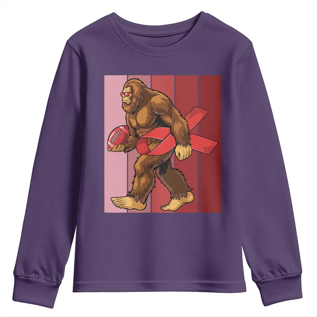 Funny Bigfoot Football HIV Support Youth Sweatshirt Red Ribbon Retro Vintage Style Gift
