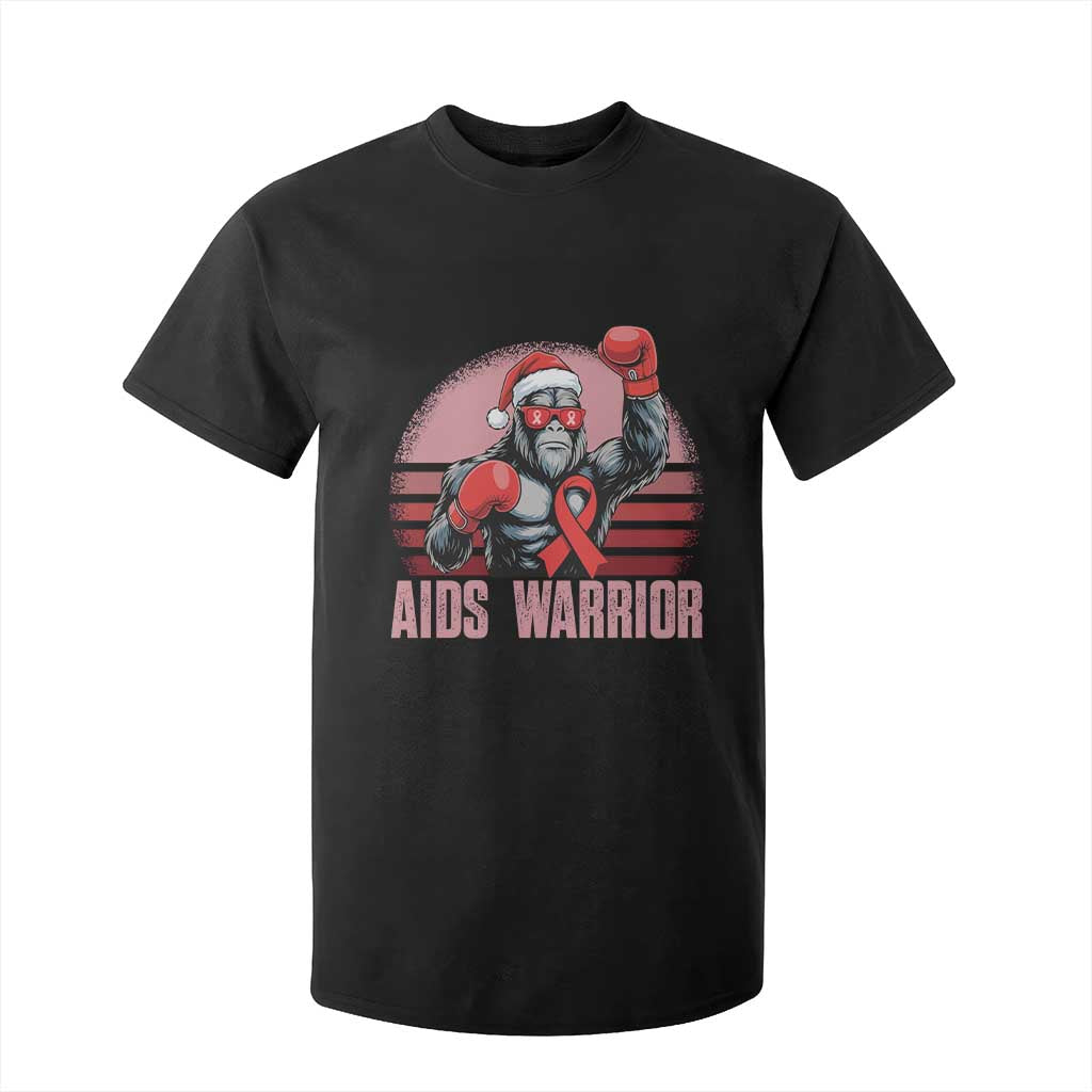 Christmas Santa Bigfoot HIV Support T Shirt For Kid Retro Vintage Style Gift