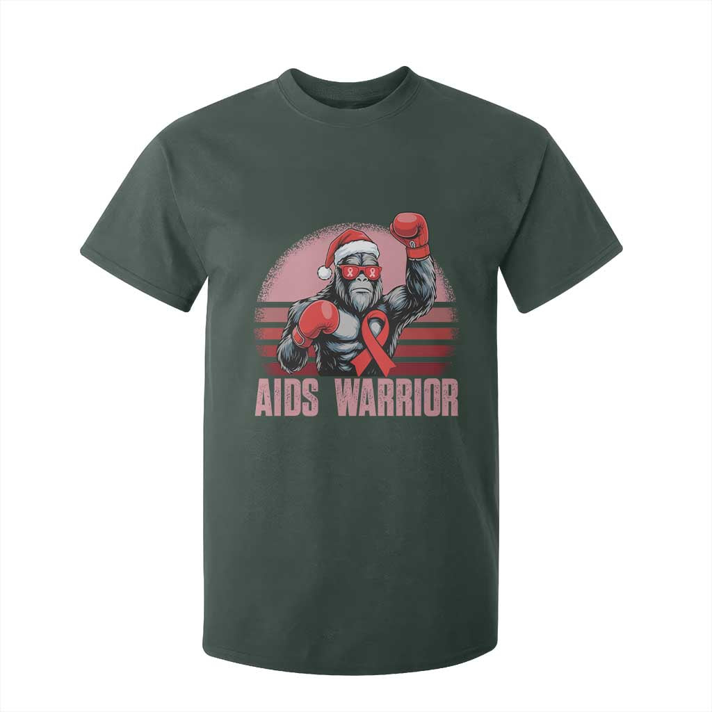 Christmas Santa Bigfoot HIV Support T Shirt For Kid Retro Vintage Style Gift