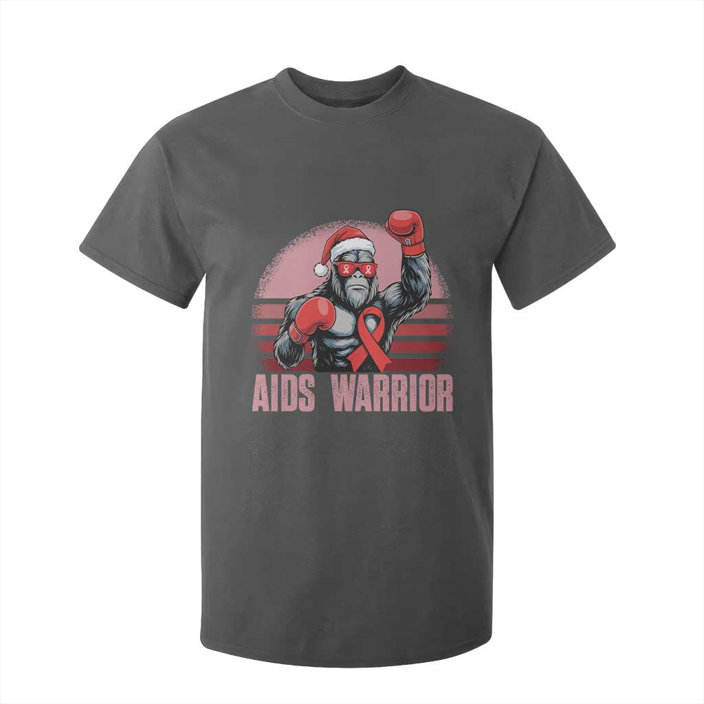 Christmas Santa Bigfoot HIV Support T Shirt For Kid Retro Vintage Style Gift