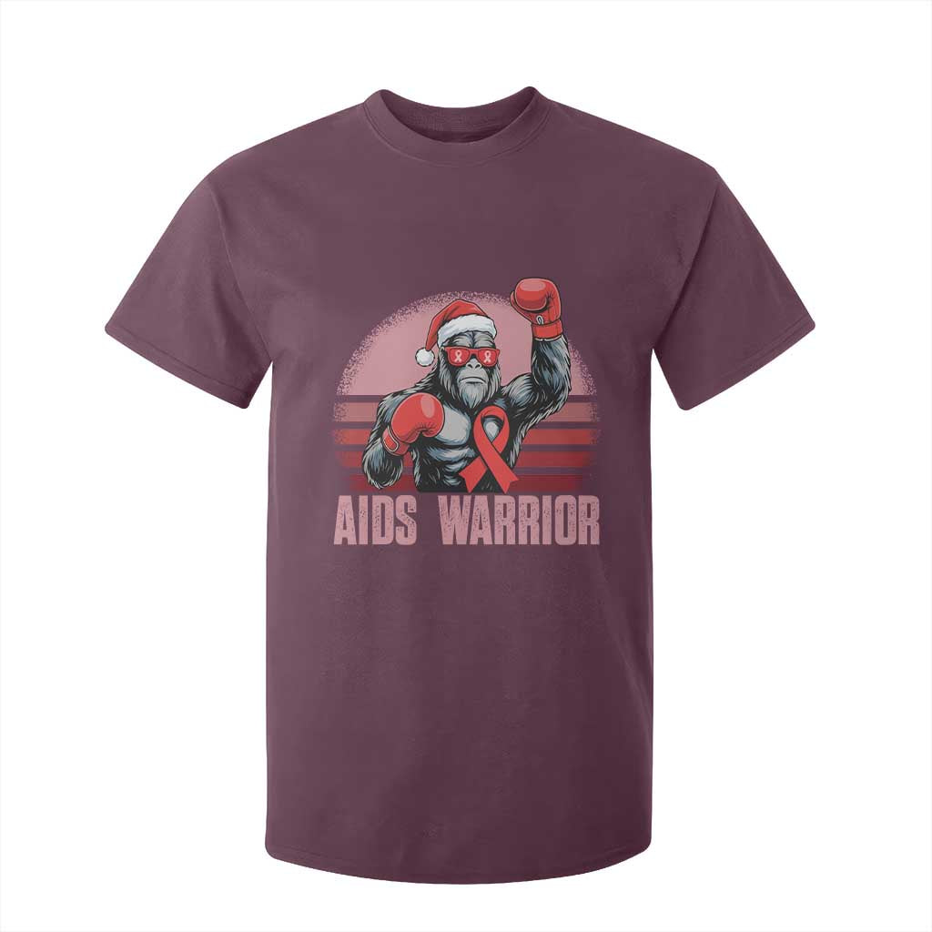 Christmas Santa Bigfoot HIV Support T Shirt For Kid Retro Vintage Style Gift