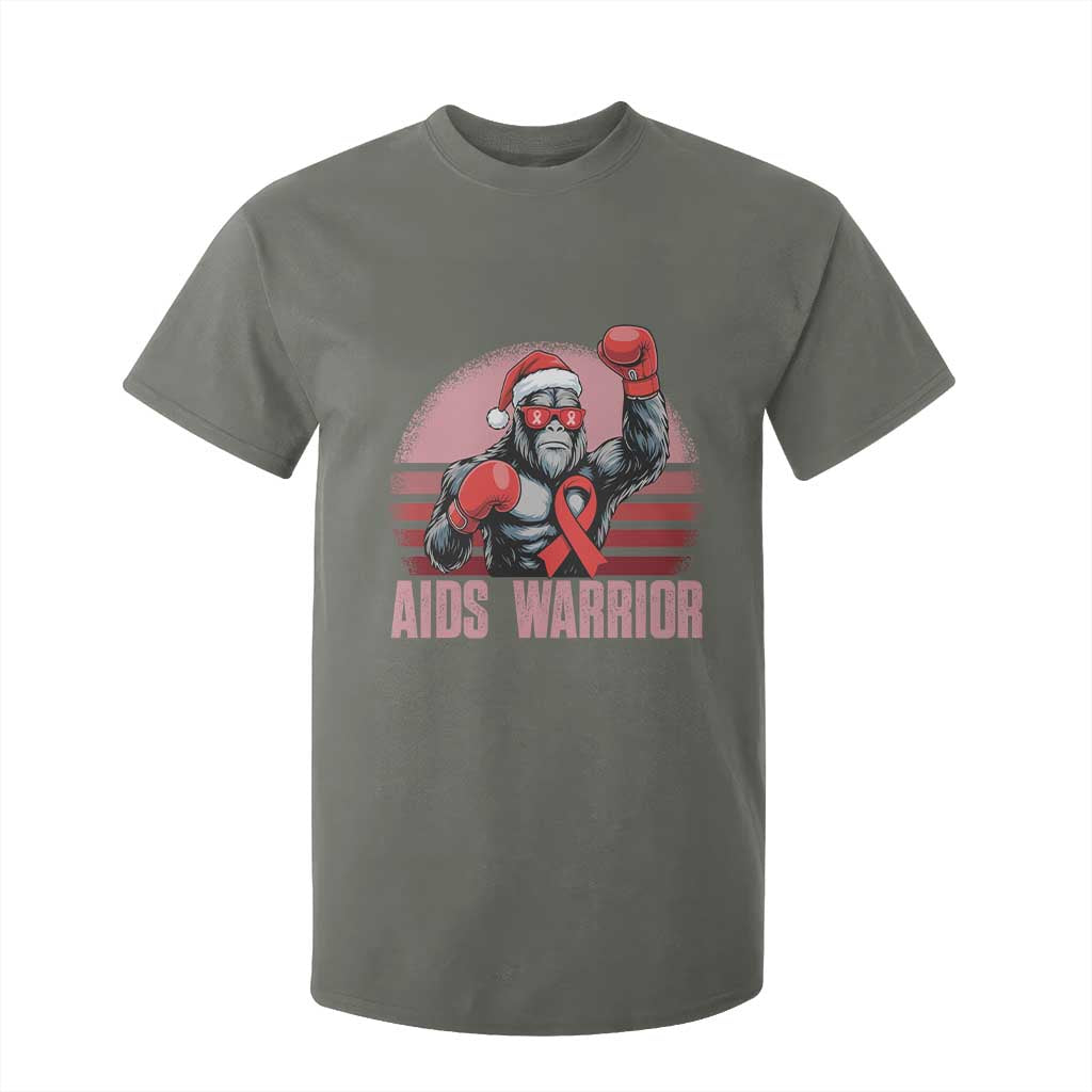 Christmas Santa Bigfoot HIV Support T Shirt For Kid Retro Vintage Style Gift