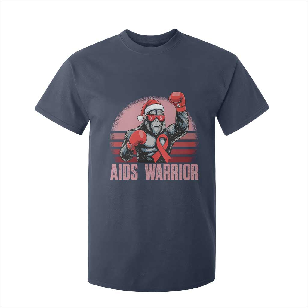 Christmas Santa Bigfoot HIV Support T Shirt For Kid Retro Vintage Style Gift