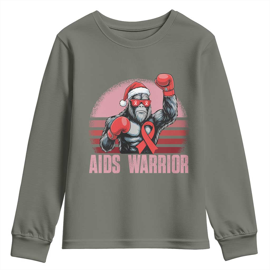 Christmas Santa Bigfoot HIV Support Youth Sweatshirt Retro Vintage Style Gift