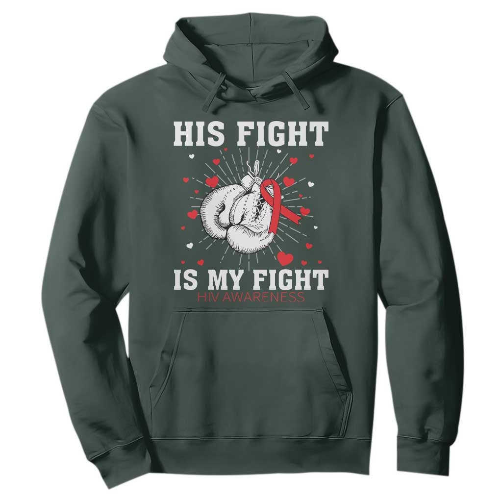 His Fight My Fight HIV Warrior Hoodie Red Ribbon Boxing Gift