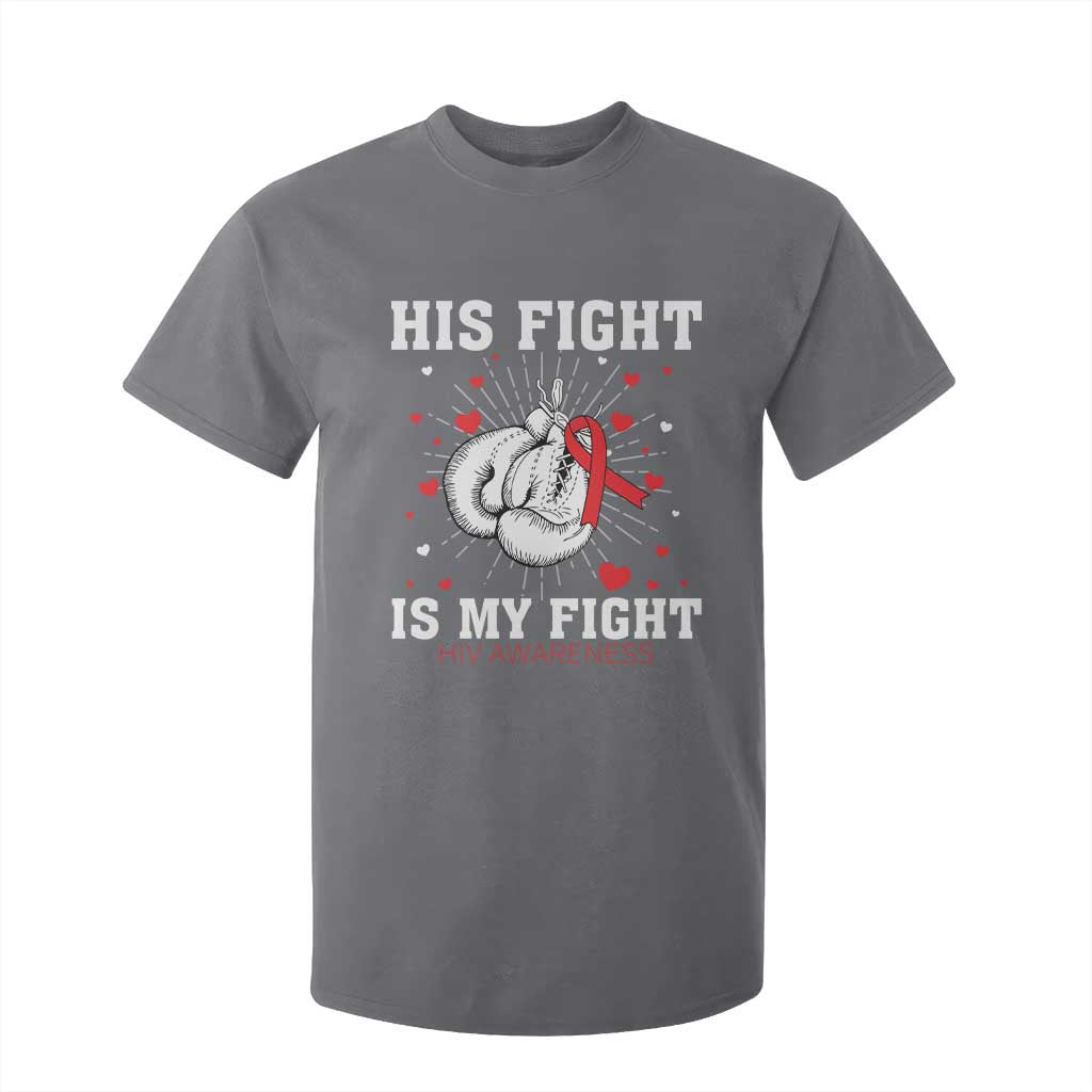 His Fight My Fight HIV Warrior T Shirt For Kid Red Ribbon Boxing Gift