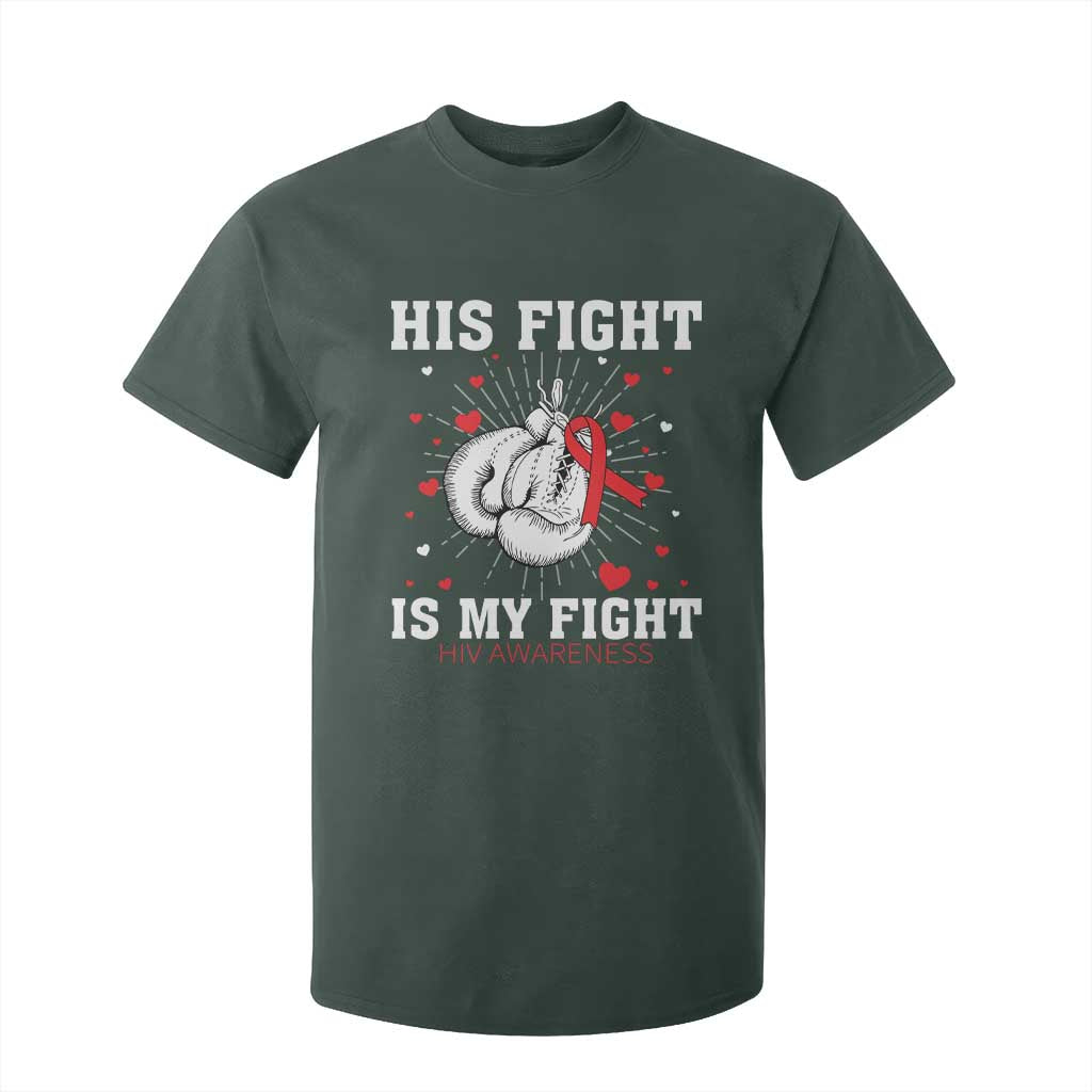 His Fight My Fight HIV Warrior T Shirt For Kid Red Ribbon Boxing Gift