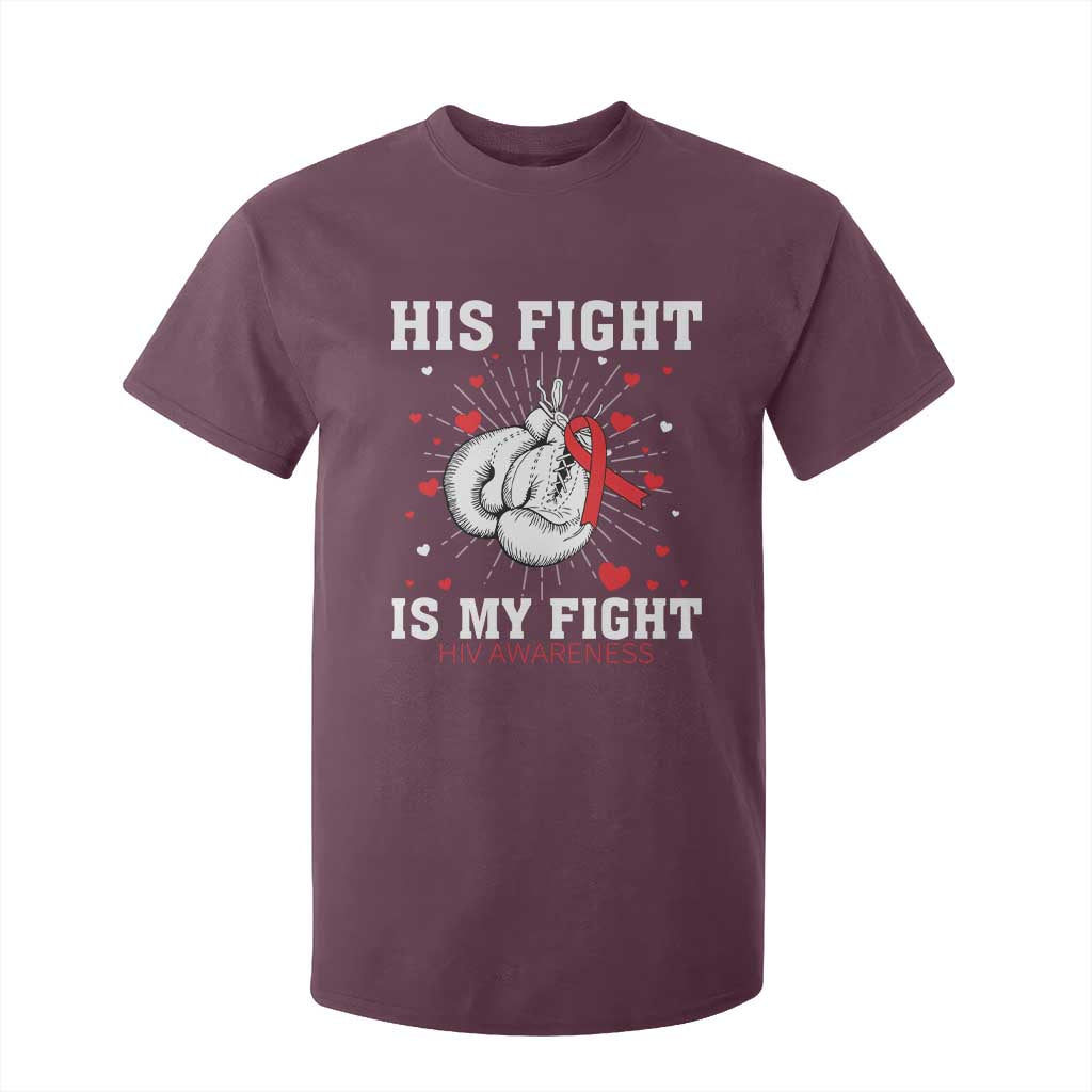 His Fight My Fight HIV Warrior T Shirt For Kid Red Ribbon Boxing Gift