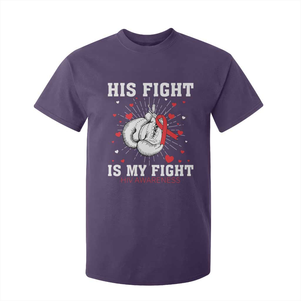 His Fight My Fight HIV Warrior T Shirt For Kid Red Ribbon Boxing Gift