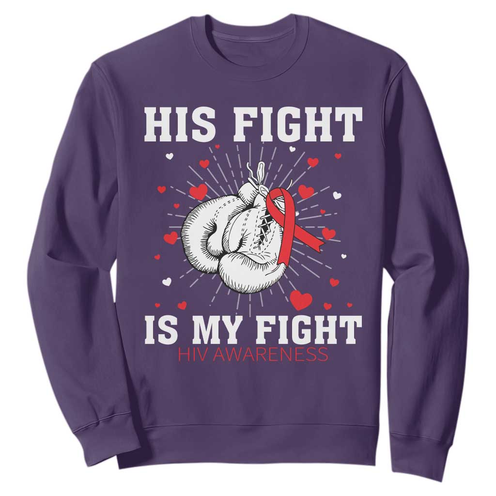 His Fight My Fight HIV Warrior Sweatshirt Red Ribbon Boxing Gift