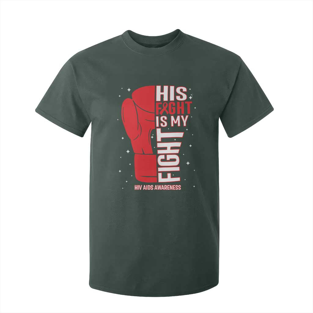 His Fight My Fight T Shirt For Kid Red Ribbon HIV Support Boxing Gift