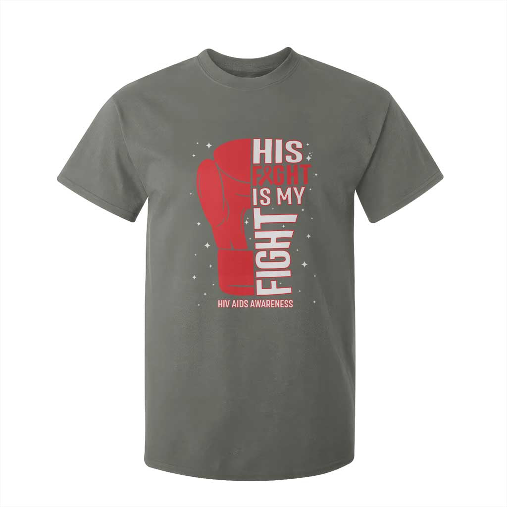 His Fight My Fight T Shirt For Kid Red Ribbon HIV Support Boxing Gift