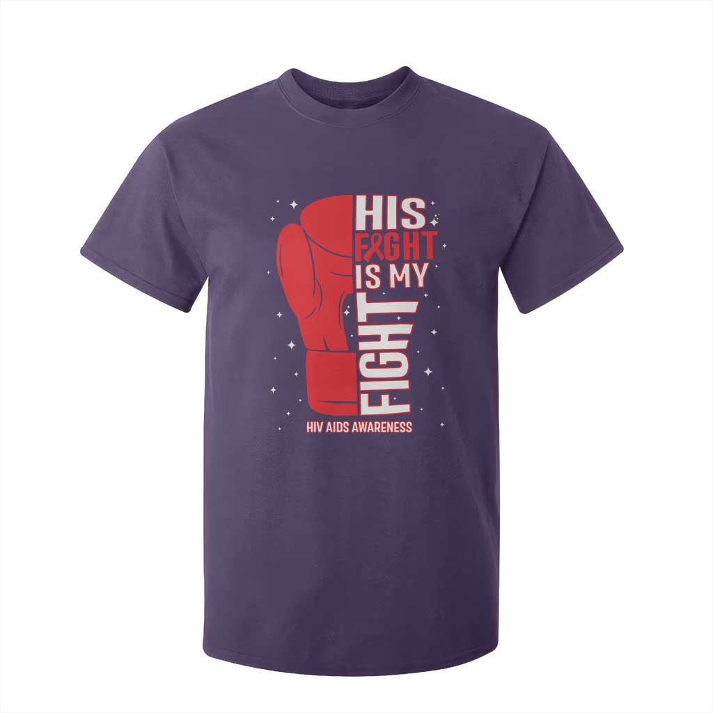 His Fight My Fight T Shirt For Kid Red Ribbon HIV Support Boxing Gift