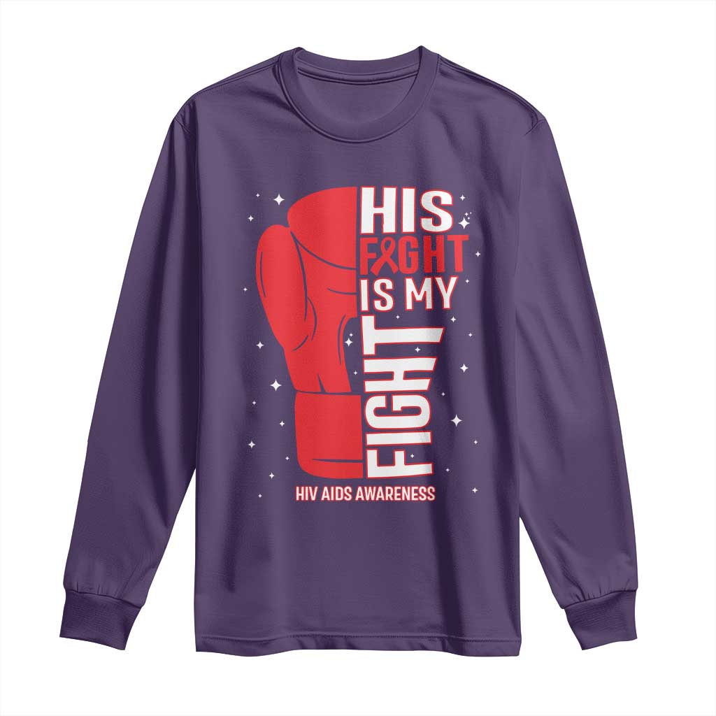 His Fight My Fight Long Sleeve Shirt Red Ribbon HIV Support Boxing Gift
