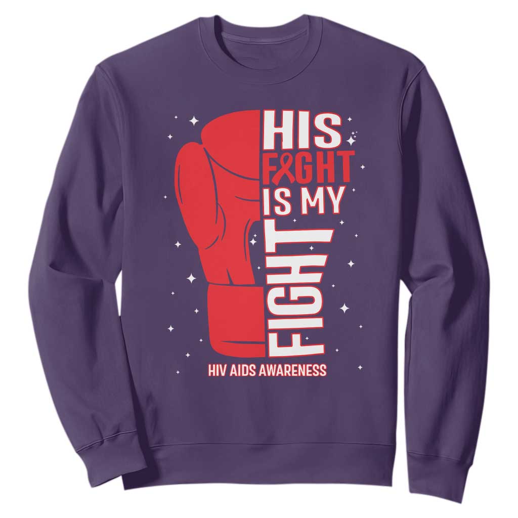 His Fight My Fight Sweatshirt Red Ribbon HIV Support Boxing Gift