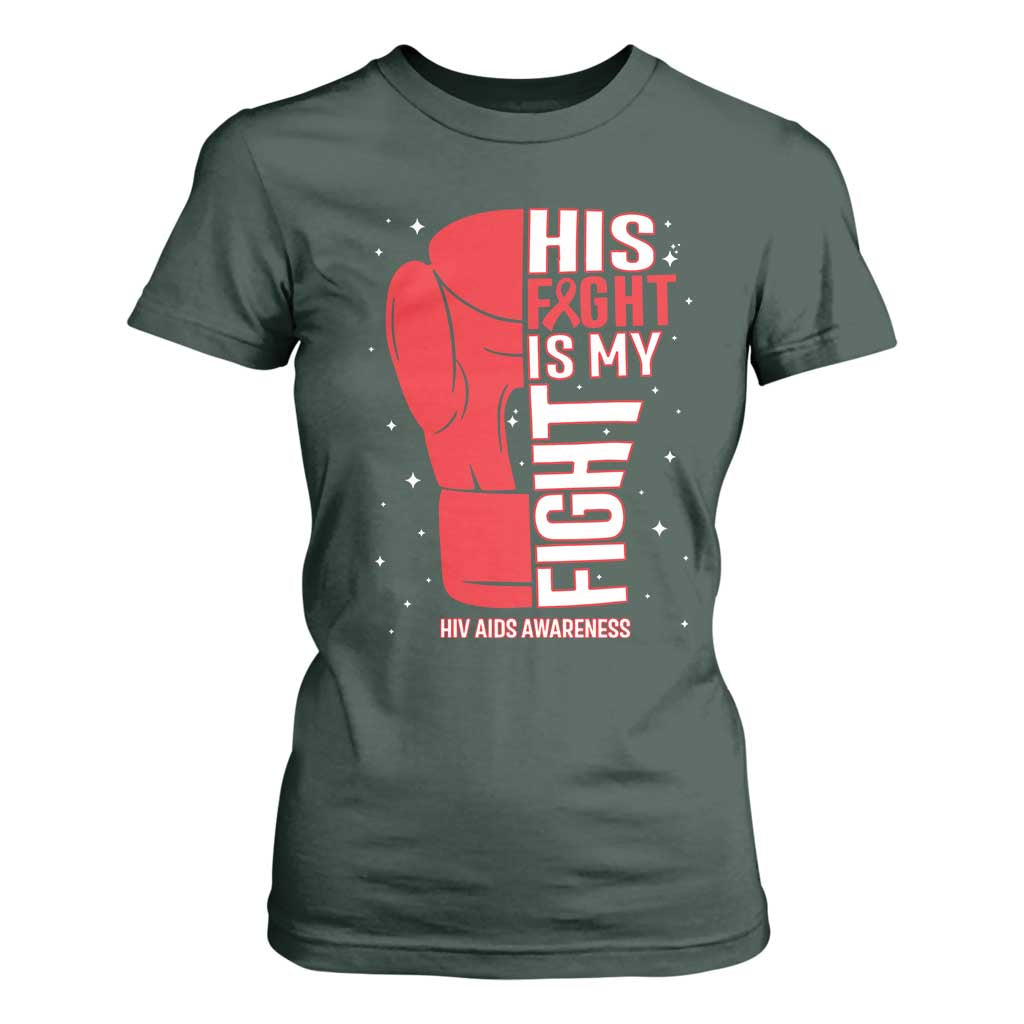 His Fight My Fight T Shirt For Women Red Ribbon HIV Support Boxing Gift