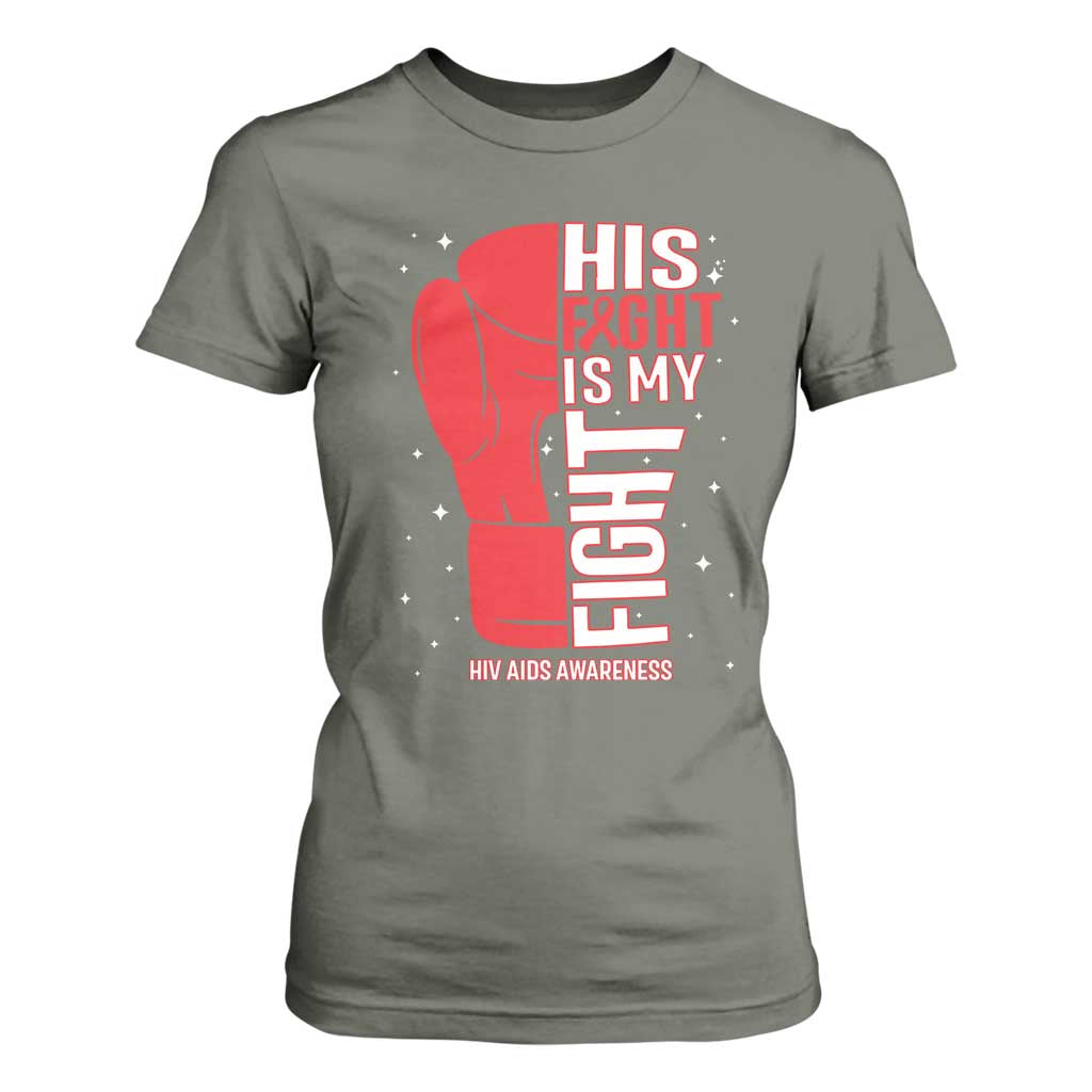 His Fight My Fight T Shirt For Women Red Ribbon HIV Support Boxing Gift
