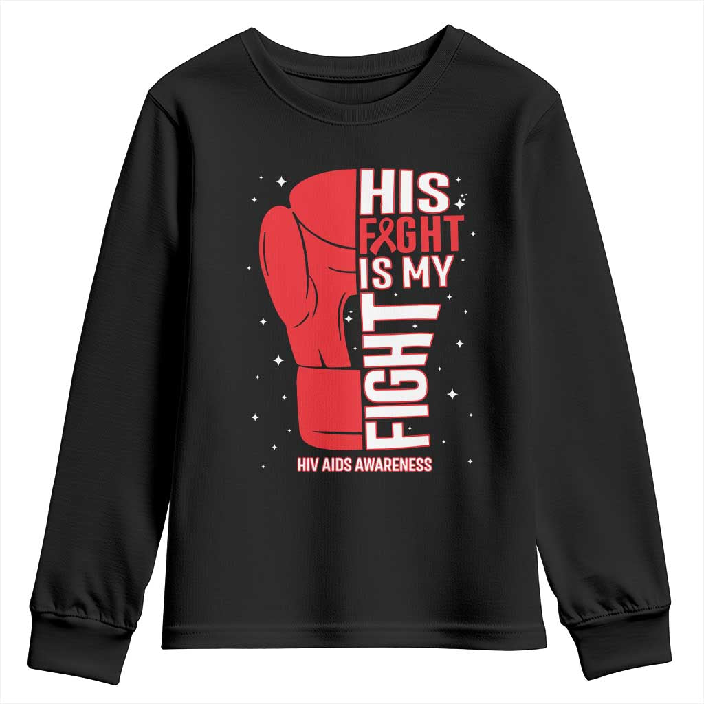 His Fight My Fight Youth Sweatshirt Red Ribbon HIV Support Boxing Gift