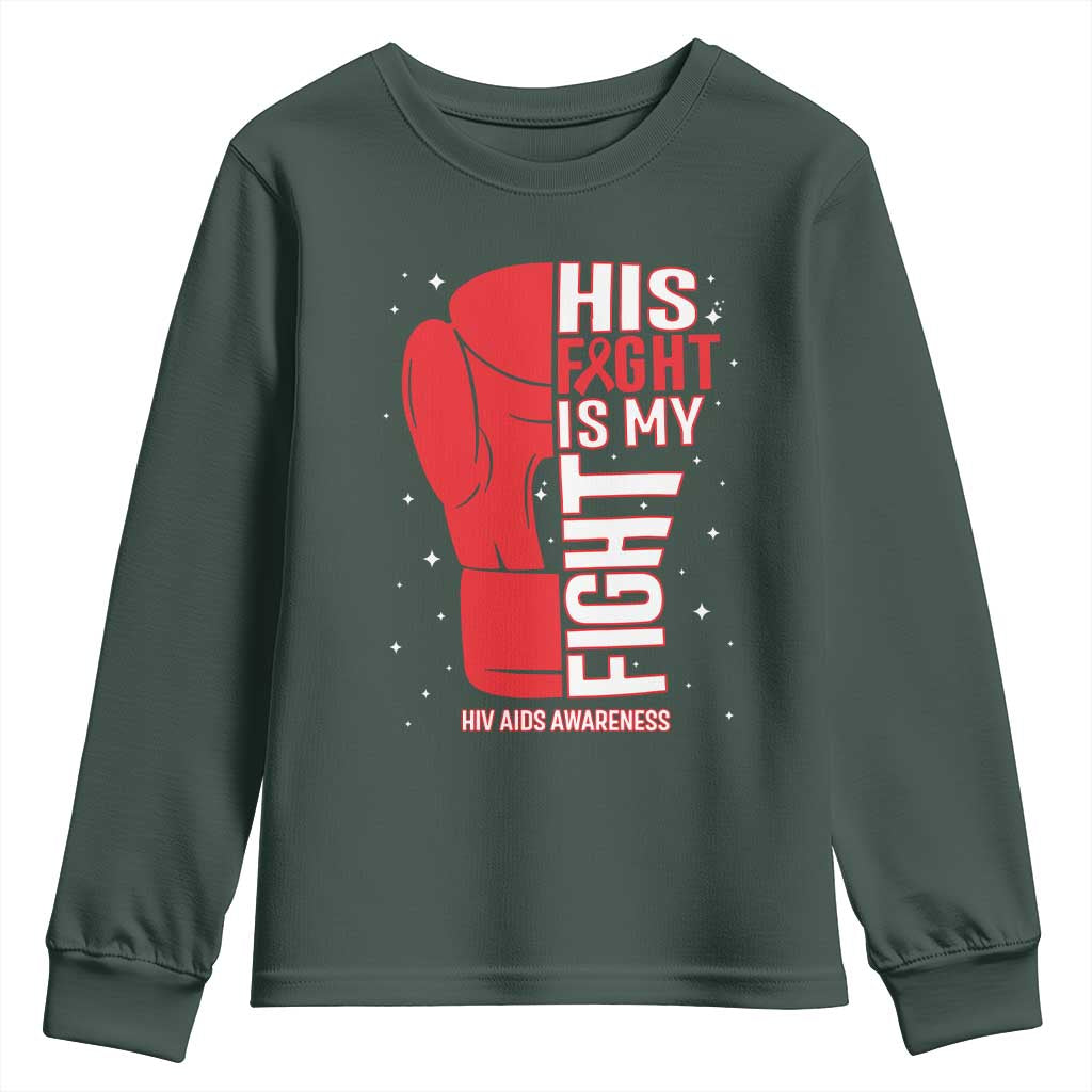 His Fight My Fight Youth Sweatshirt Red Ribbon HIV Support Boxing Gift