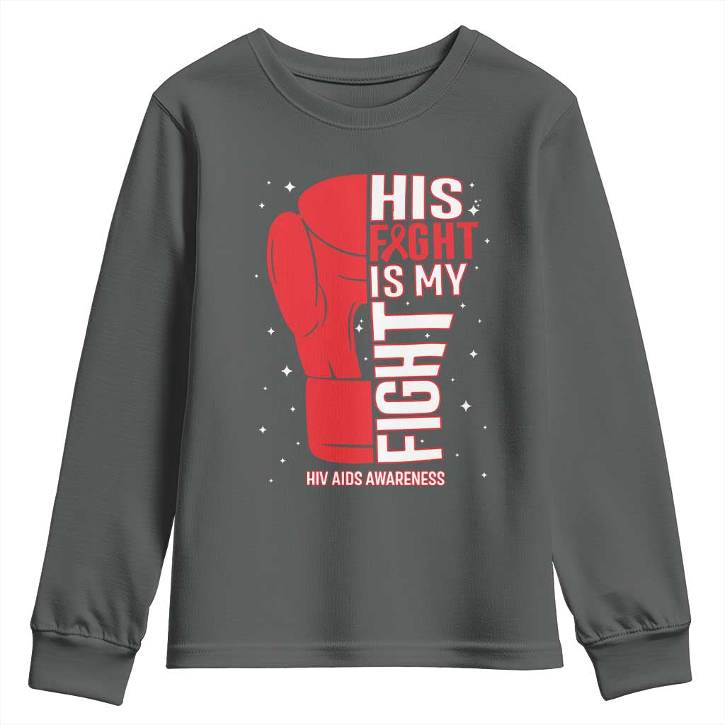 His Fight My Fight Youth Sweatshirt Red Ribbon HIV Support Boxing Gift