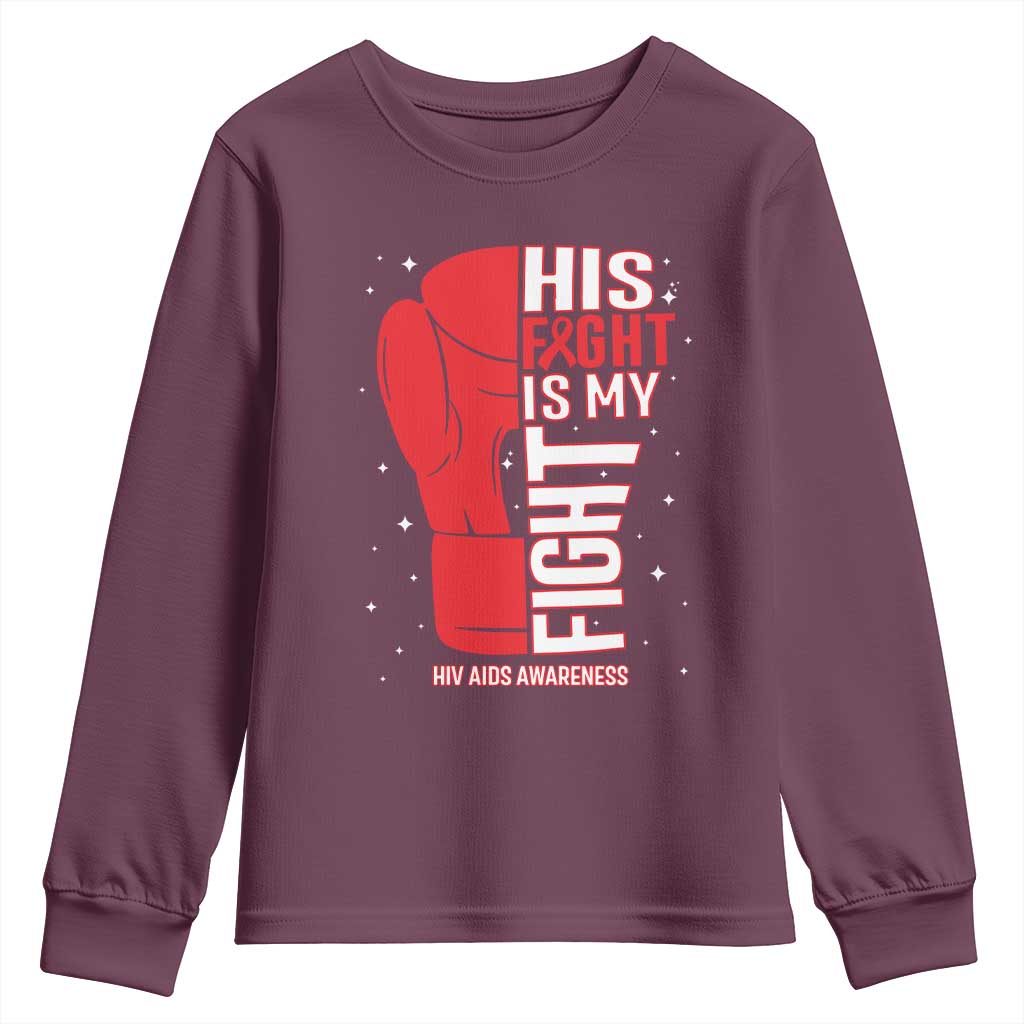 His Fight My Fight Youth Sweatshirt Red Ribbon HIV Support Boxing Gift