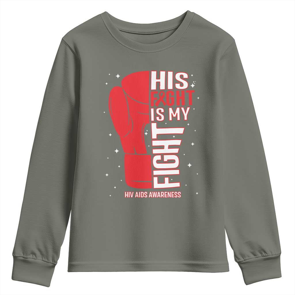His Fight My Fight Youth Sweatshirt Red Ribbon HIV Support Boxing Gift