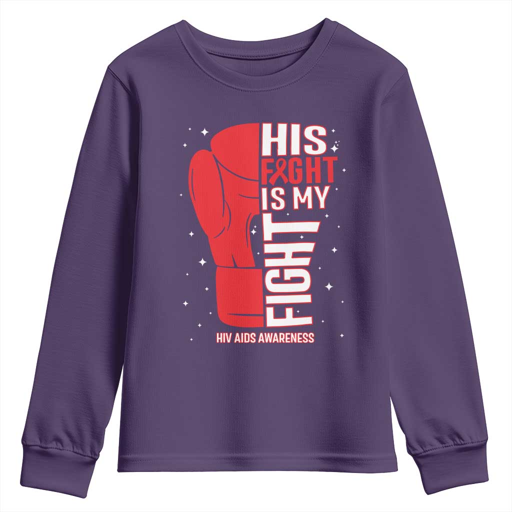 His Fight My Fight Youth Sweatshirt Red Ribbon HIV Support Boxing Gift