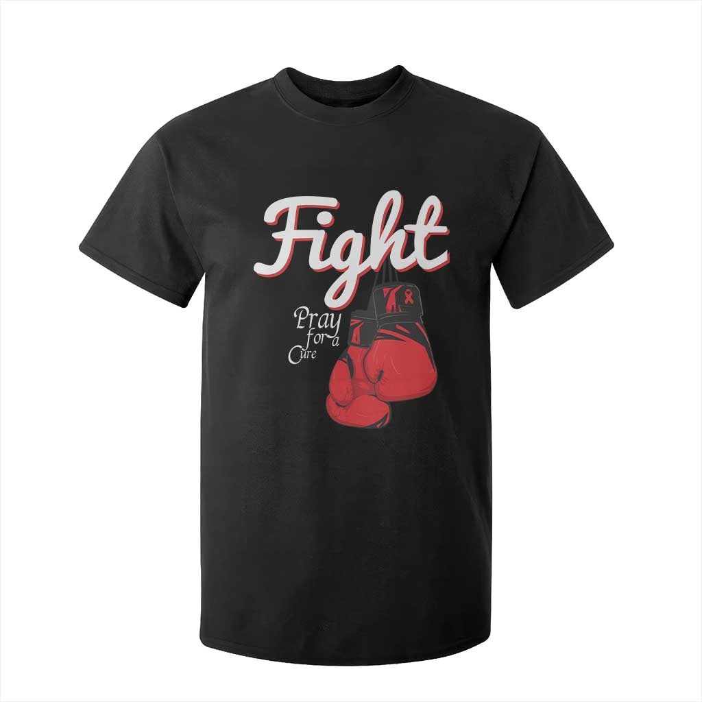 Fight Pray For A Cure T Shirt For Kid Red Ribbon HIV Support Boxing Gift