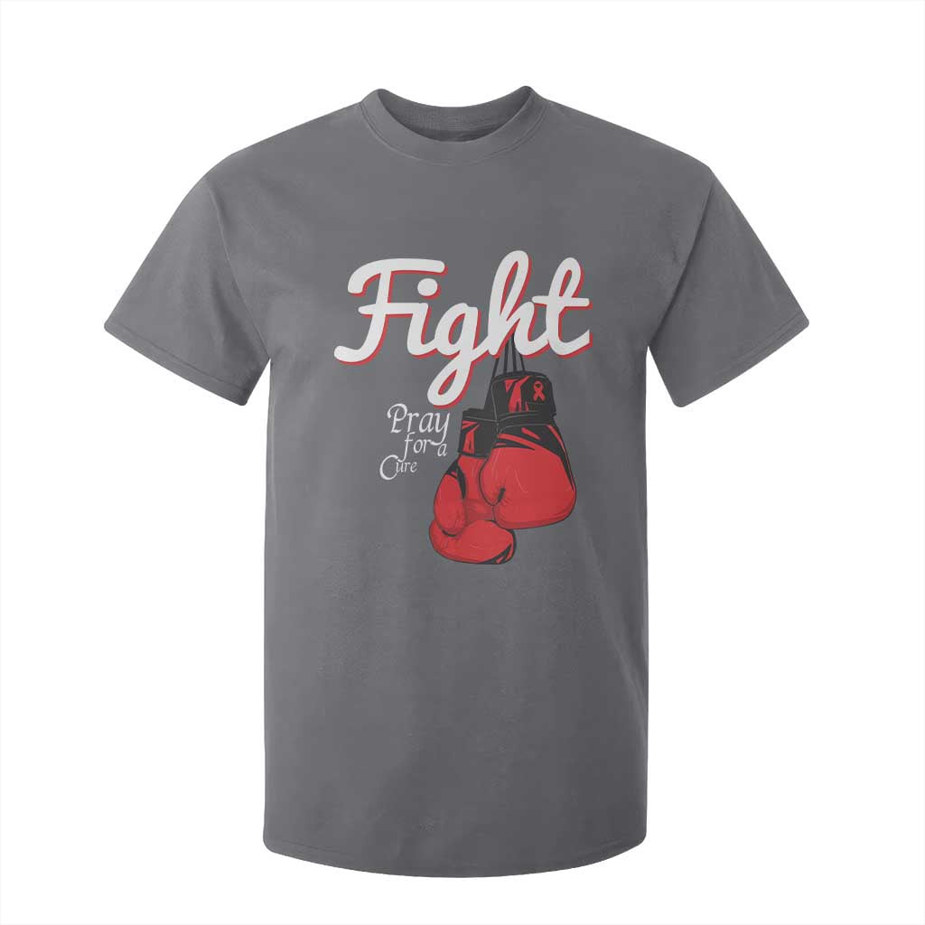 Fight Pray For A Cure T Shirt For Kid Red Ribbon HIV Support Boxing Gift