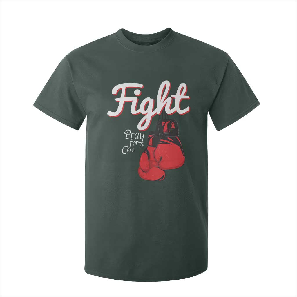 Fight Pray For A Cure T Shirt For Kid Red Ribbon HIV Support Boxing Gift