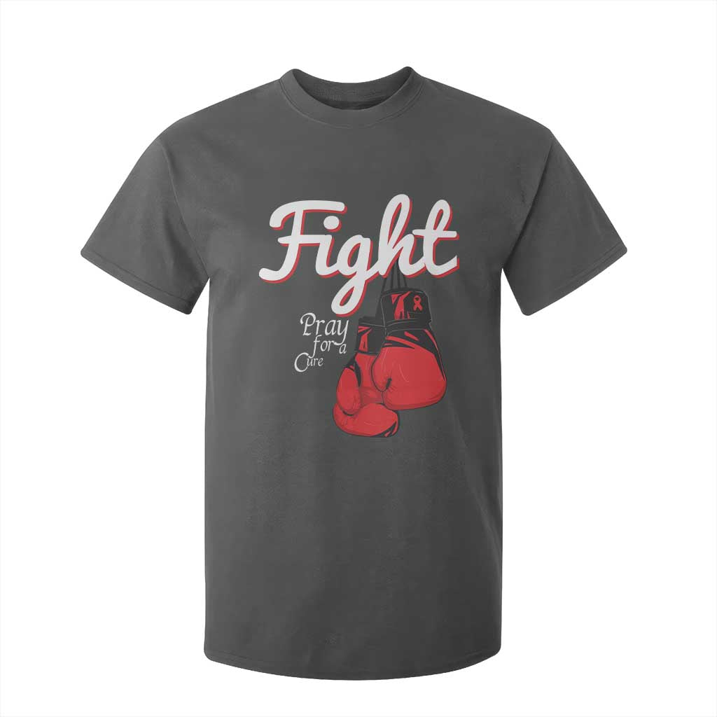 Fight Pray For A Cure T Shirt For Kid Red Ribbon HIV Support Boxing Gift