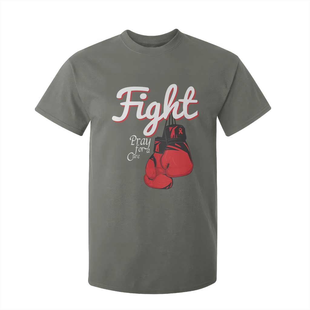 Fight Pray For A Cure T Shirt For Kid Red Ribbon HIV Support Boxing Gift