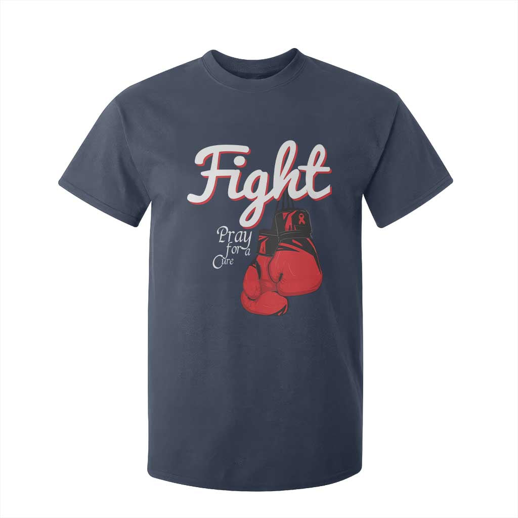 Fight Pray For A Cure T Shirt For Kid Red Ribbon HIV Support Boxing Gift